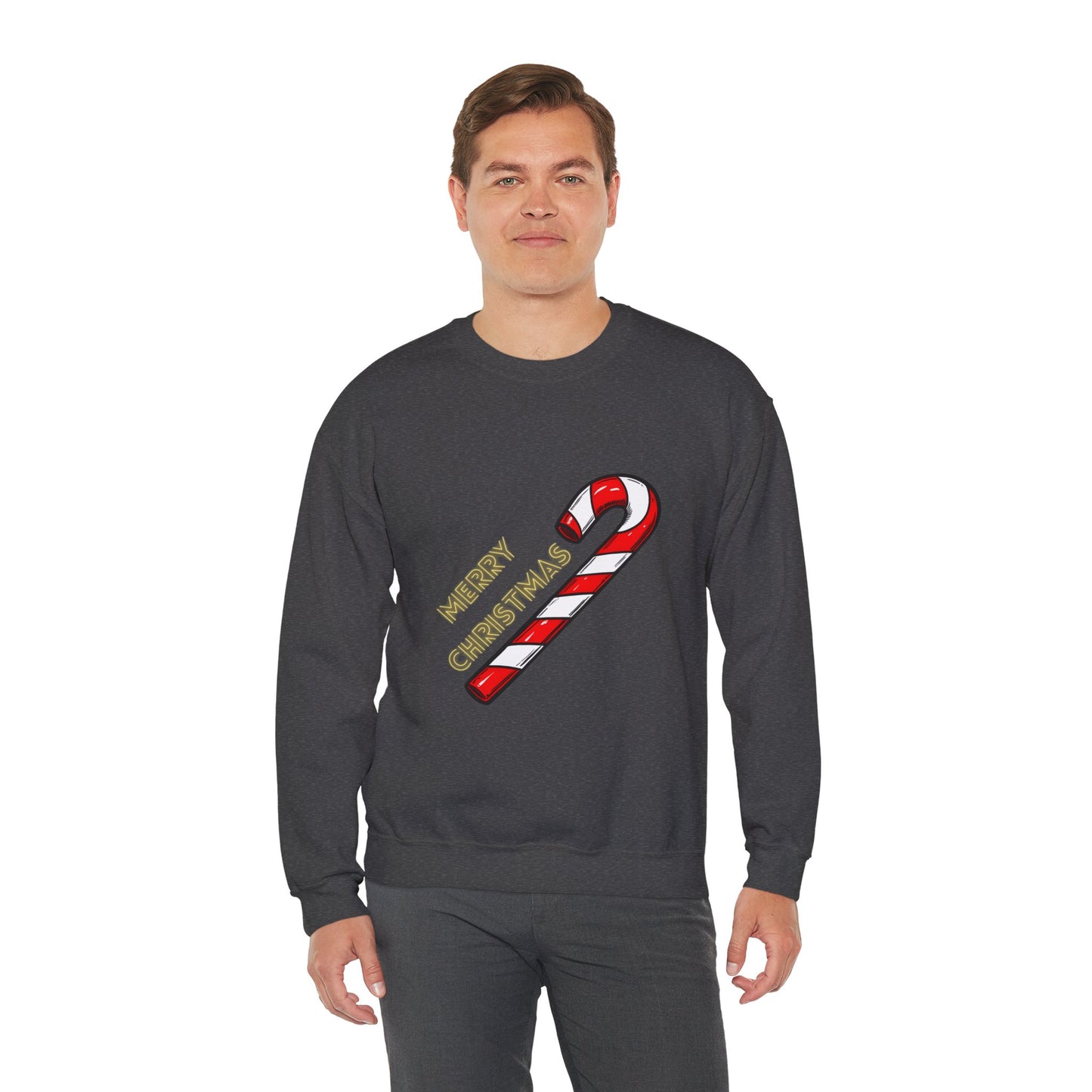 Christmas Candy Cane Crewneck Sweatshirt — "Merry Christmas" Holiday Sweater