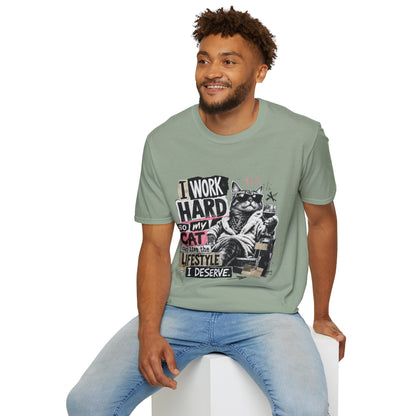 Cat Graphic T-Shirt — "I Work Hard So My Cat Can Live the Lifestyle I Deserve"