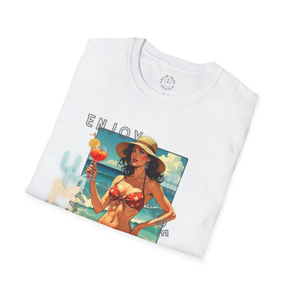 Enjoy Summer Vintage T-Shirt - Unisex Softstyle Tee for Beach Lovers