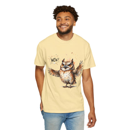 Owl Watercolor T-Shirt — Cute 'Wow!' Cartoon Owl Graphic Tee
