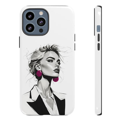 Phone Case — Chic Portrait with Pink Earrings (Stylish Protective Tough Case)