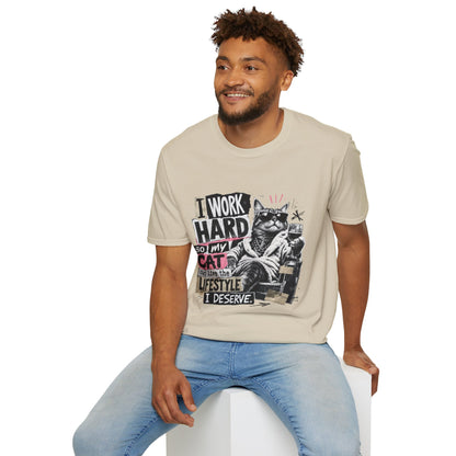 Cat Graphic T-Shirt — "I Work Hard So My Cat Can Live the Lifestyle I Deserve"