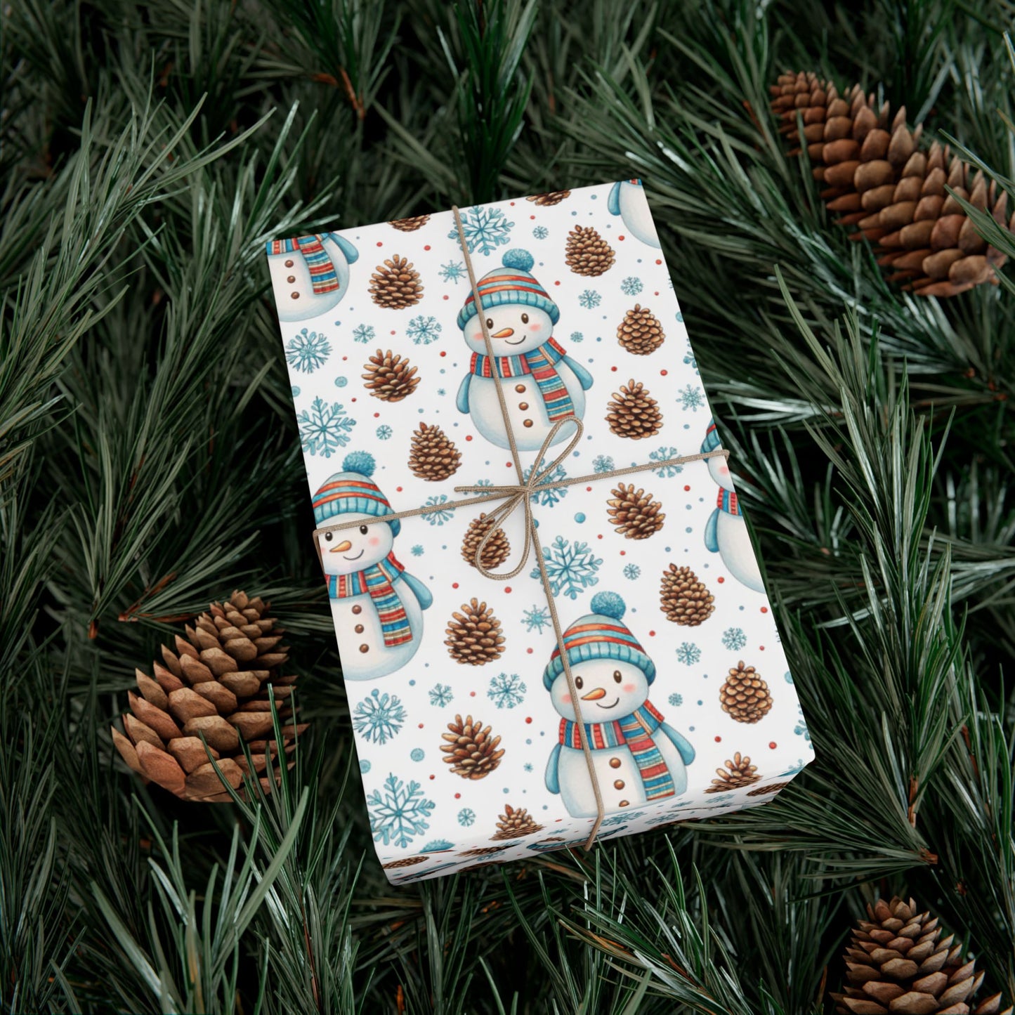 Snowman Holiday Wrapping Paper — Cute Snowman, Pinecone & Snowflake Gift Wrap