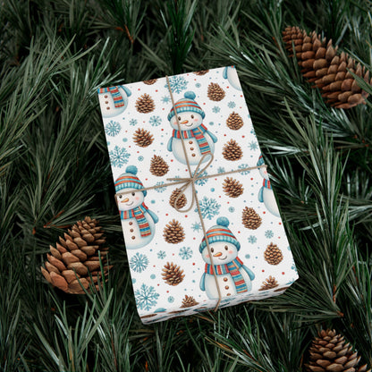Snowman Holiday Wrapping Paper — Cute Snowman, Pinecone & Snowflake Gift Wrap