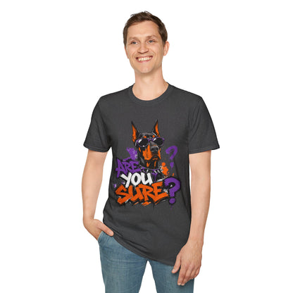 Doberman Graffiti T-Shirt — "You Sure?" Street Art Dog Tee