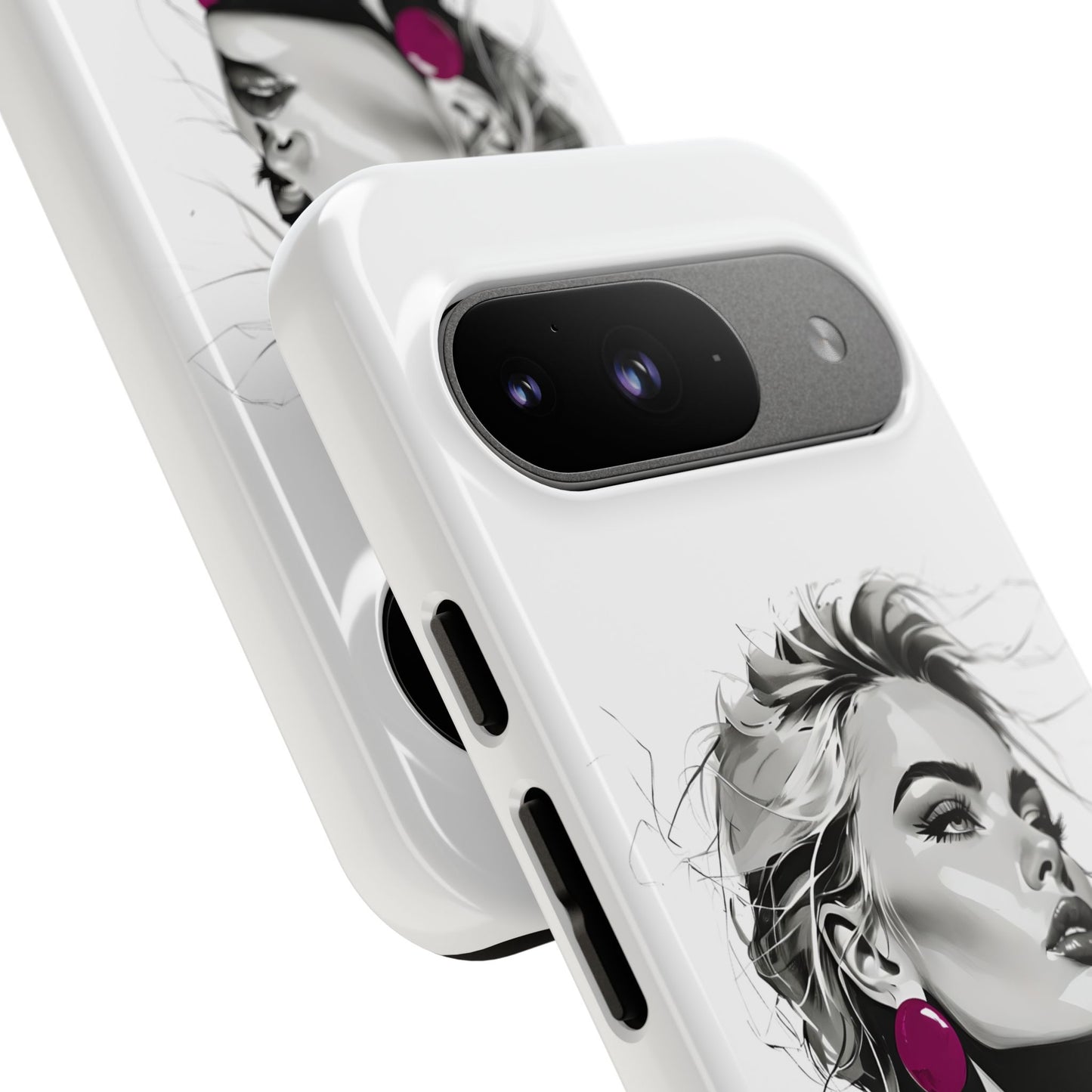 Phone Case — Chic Portrait with Pink Earrings (Stylish Protective Tough Case)