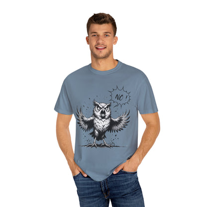 Owl Saying “No” Graphic T-Shirt — Bold Monochrome Illustration
