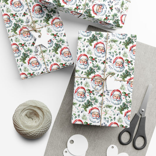 Santa Face Holiday Gift Wrap Paper - Festive Christmas Wrapping Sheets