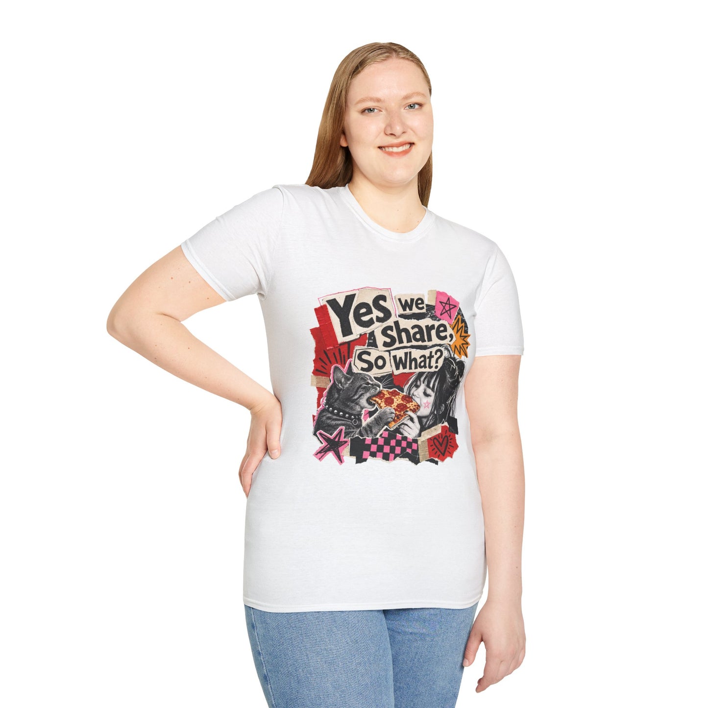 T-Shirt — "Yes We Share, So What?" Retro Collage Graphic Tee