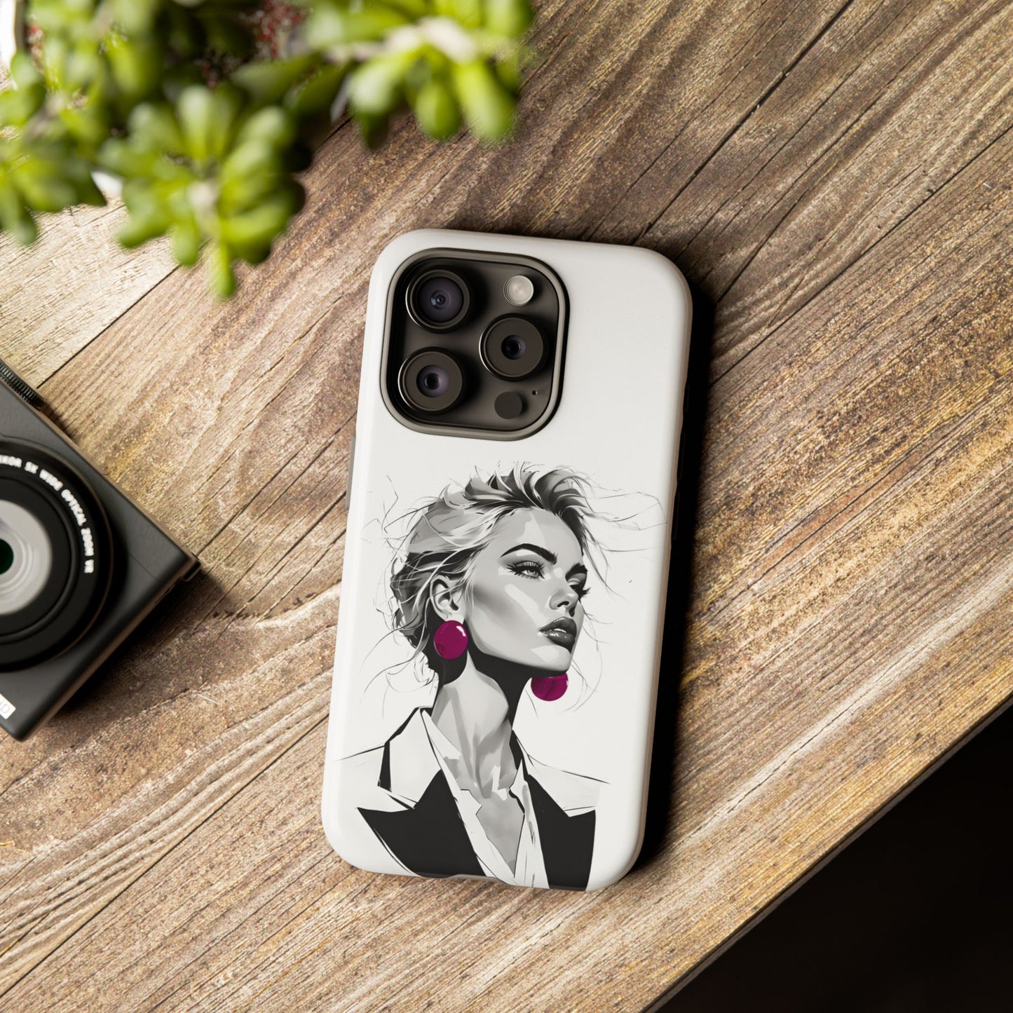 Phone Case — Chic Portrait with Pink Earrings (Stylish Protective Tough Case)
