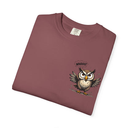 Witty Owl Graphic Tee — "Whooo?" Cute Cartoon Owl T-Shirt