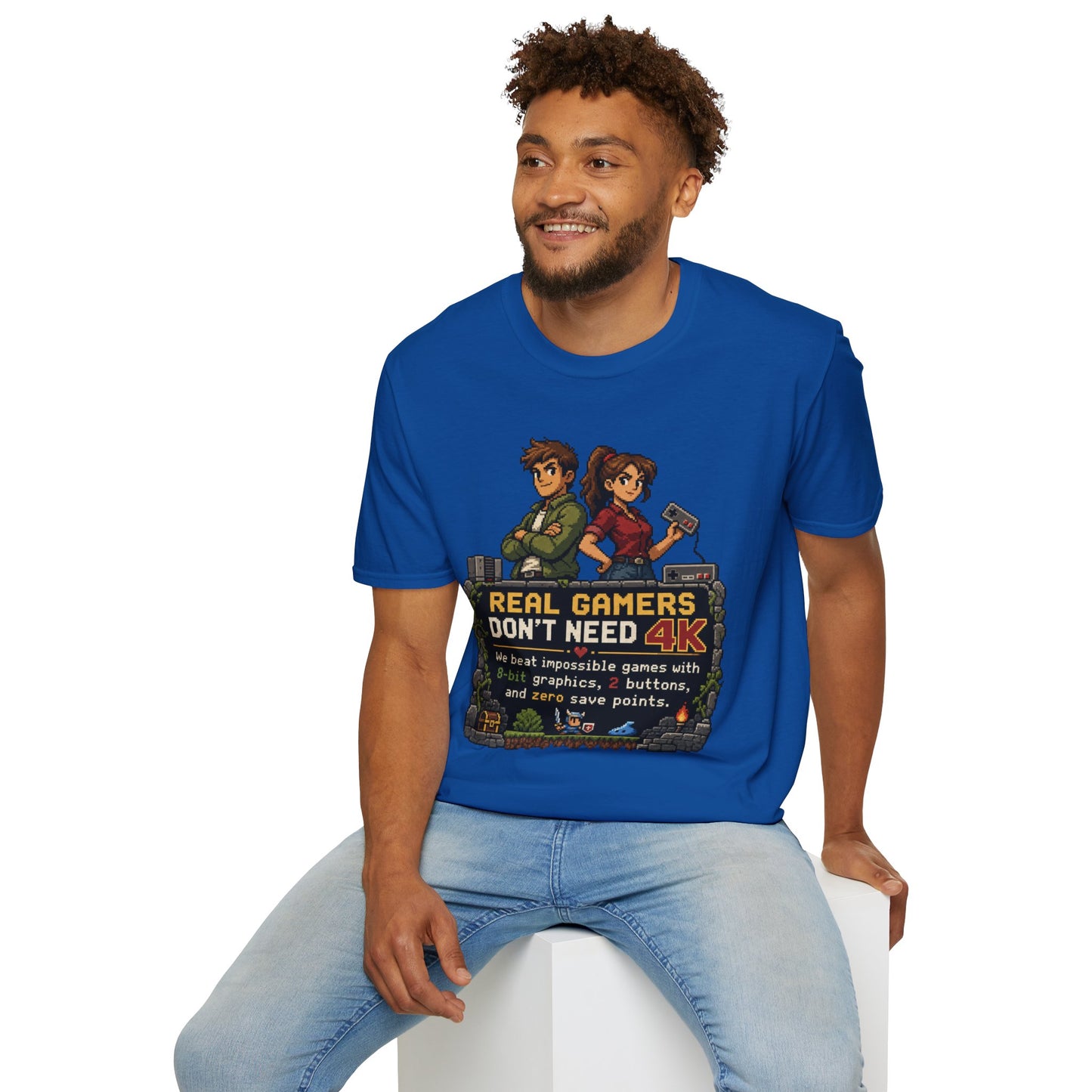 T-Shirt — Retro Pixel 'Real Gamers Don't Need 4K' Graphic Tee