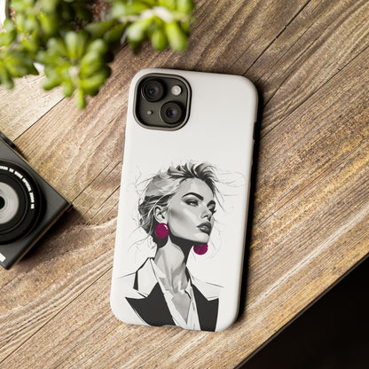 Phone Case — Chic Portrait with Pink Earrings (Stylish Protective Tough Case)