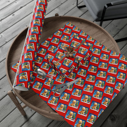 Holiday Puppy Pattern Gift Wrap Paper – Cute Dog Photo Christmas Wrapping Sheets