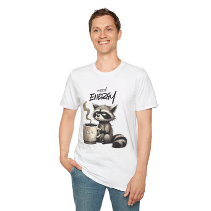 Need Energy Raccoon T-Shirt — Cute Coffee Graphic Tee