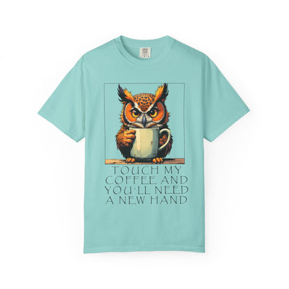 Coffee Owl T‑Shirt - "Touch My Coffee and You'll Need a New Hand" Graphic Tee