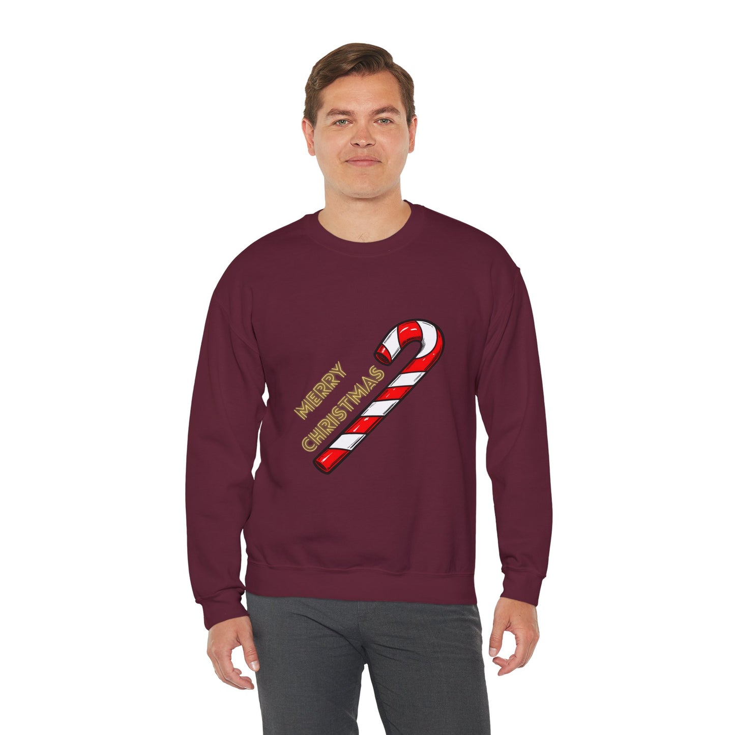 Christmas Candy Cane Crewneck Sweatshirt — "Merry Christmas" Holiday Sweater
