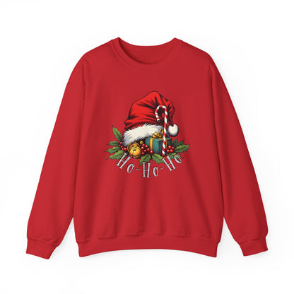 Christmas Sweatshirt - 'Ho-Ho-Ho' Santa Hat & Holly Holiday Crewneck