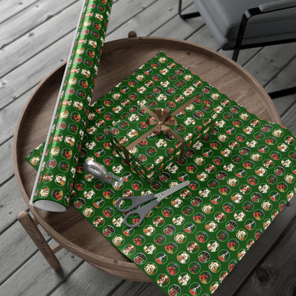 Christmas Dog Pattern Gift Wrap Paper – Green Holiday Puppy Wrapping Sheets