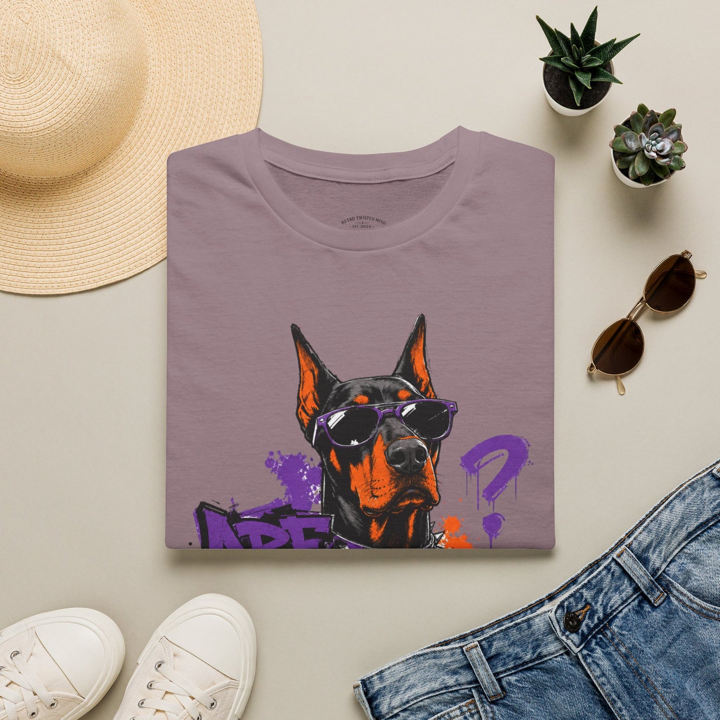 Doberman Graffiti T-Shirt — "You Sure?" Street Art Dog Tee