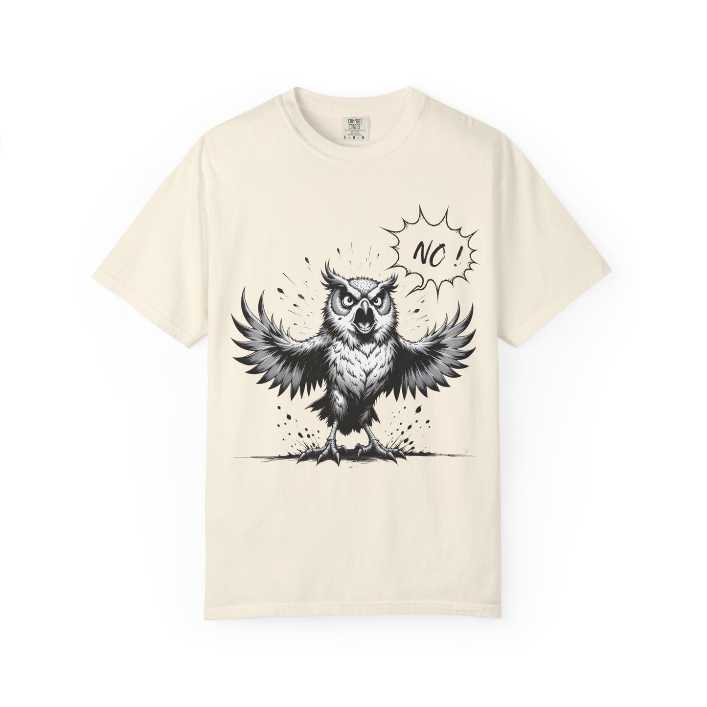 Owl Saying “No” Graphic T-Shirt — Bold Monochrome Illustration