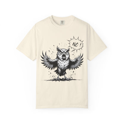 Owl Saying “No” Graphic T-Shirt — Bold Monochrome Illustration