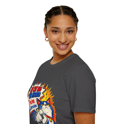 Cat T-Shirt — "My Cat Has Two Moods: Feed Me, Leave Me Alone" Funny Retro Comic Tee