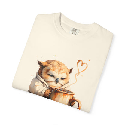 Sleepy Owl Coffee T-Shirt — Cute Cozy Morning Tee