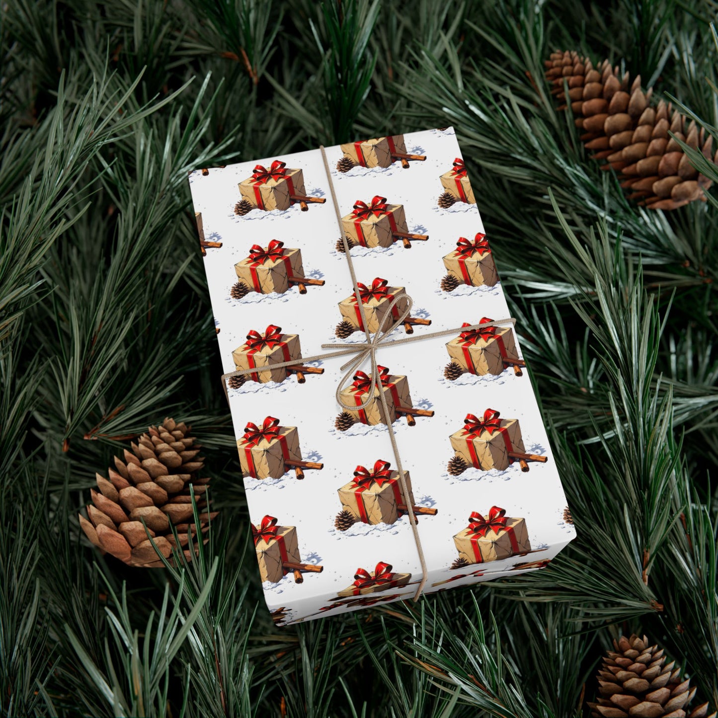 Wrapping Paper — Festive Gift Stack Pattern with Red Bows