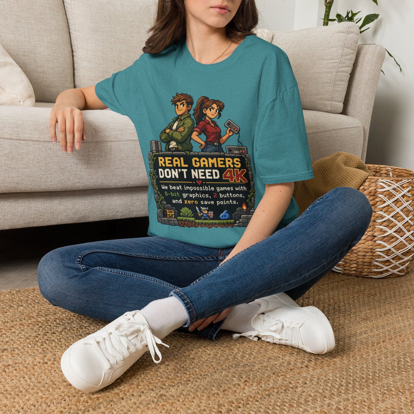 T-Shirt — Retro Pixel 'Real Gamers Don't Need 4K' Graphic Tee