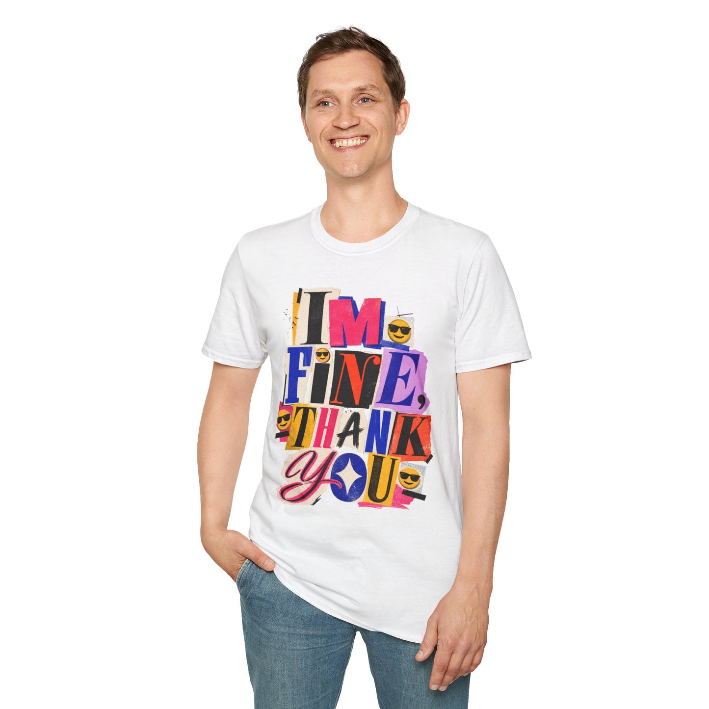 T-Shirt — "I'M FINE, THANK YOU" Retro Collage Graphic Tee