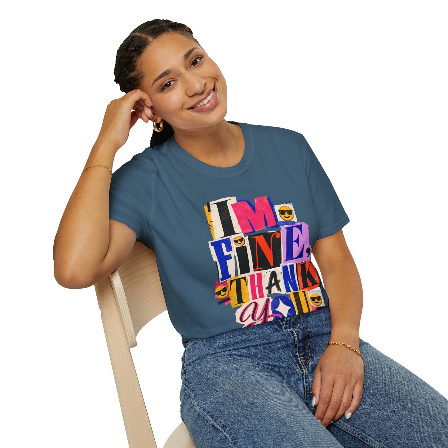 T-Shirt — "I'M FINE, THANK YOU" Retro Collage Graphic Tee