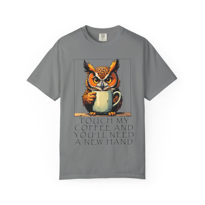 Coffee Owl T‑Shirt - "Touch My Coffee and You'll Need a New Hand" Graphic Tee