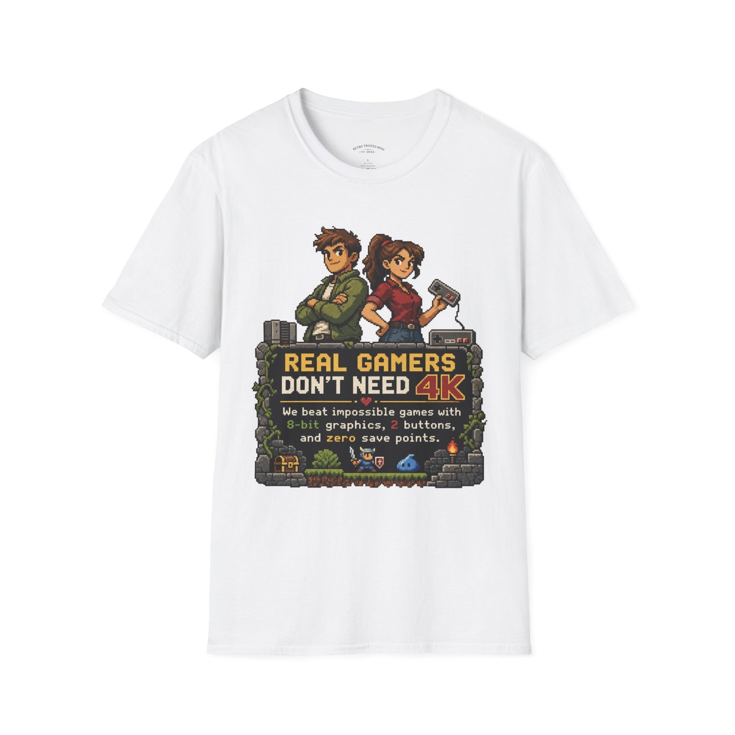T-Shirt — Retro Pixel 'Real Gamers Don't Need 4K' Graphic Tee