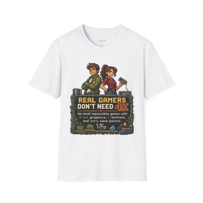 T-Shirt — Retro Pixel 'Real Gamers Don't Need 4K' Graphic Tee