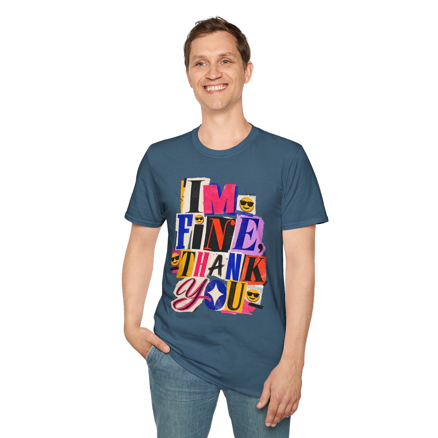 T-Shirt — "I'M FINE, THANK YOU" Retro Collage Graphic Tee