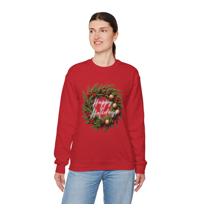 Christmas Wreath Crewneck Sweatshirt – Festive Pine & Ornaments Holiday Sweater