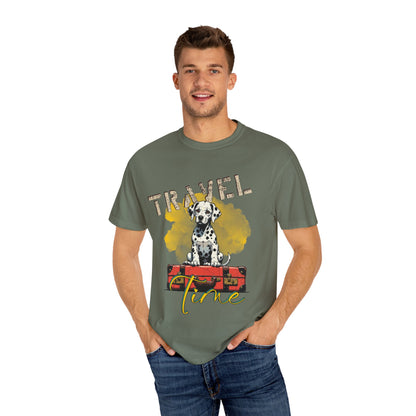 Travel Time Dog T-Shirt, Unisex Graphic Tee, Pet Lover's Gift, Vacation Shirt, Travel Enthusiast Apparel