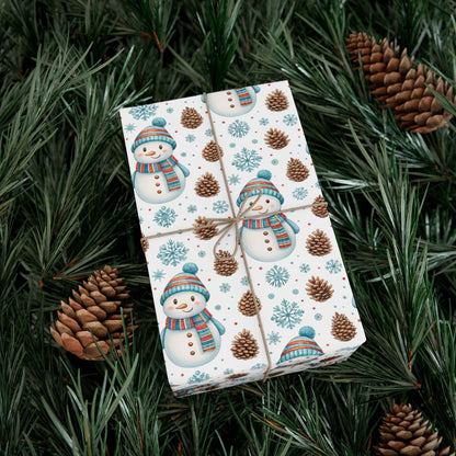 Snowman Holiday Wrapping Paper — Cute Snowman, Pinecone & Snowflake Gift Wrap