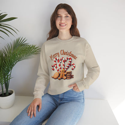 Christmas Candy Canes Crewneck Sweatshirt — "Merry Christmas" Gingerbread Holiday Sweater