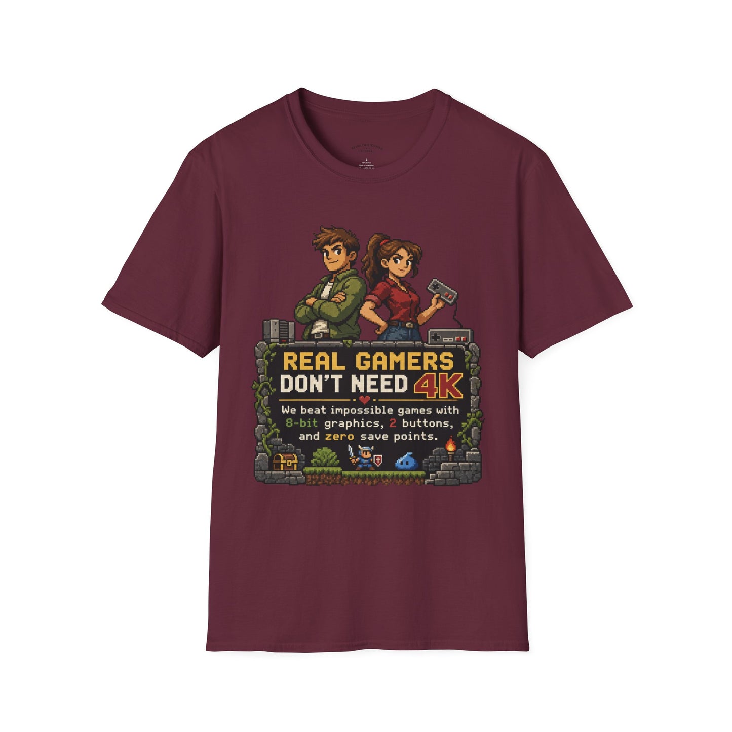 T-Shirt — Retro Pixel 'Real Gamers Don't Need 4K' Graphic Tee