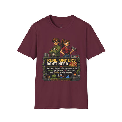 T-Shirt — Retro Pixel 'Real Gamers Don't Need 4K' Graphic Tee