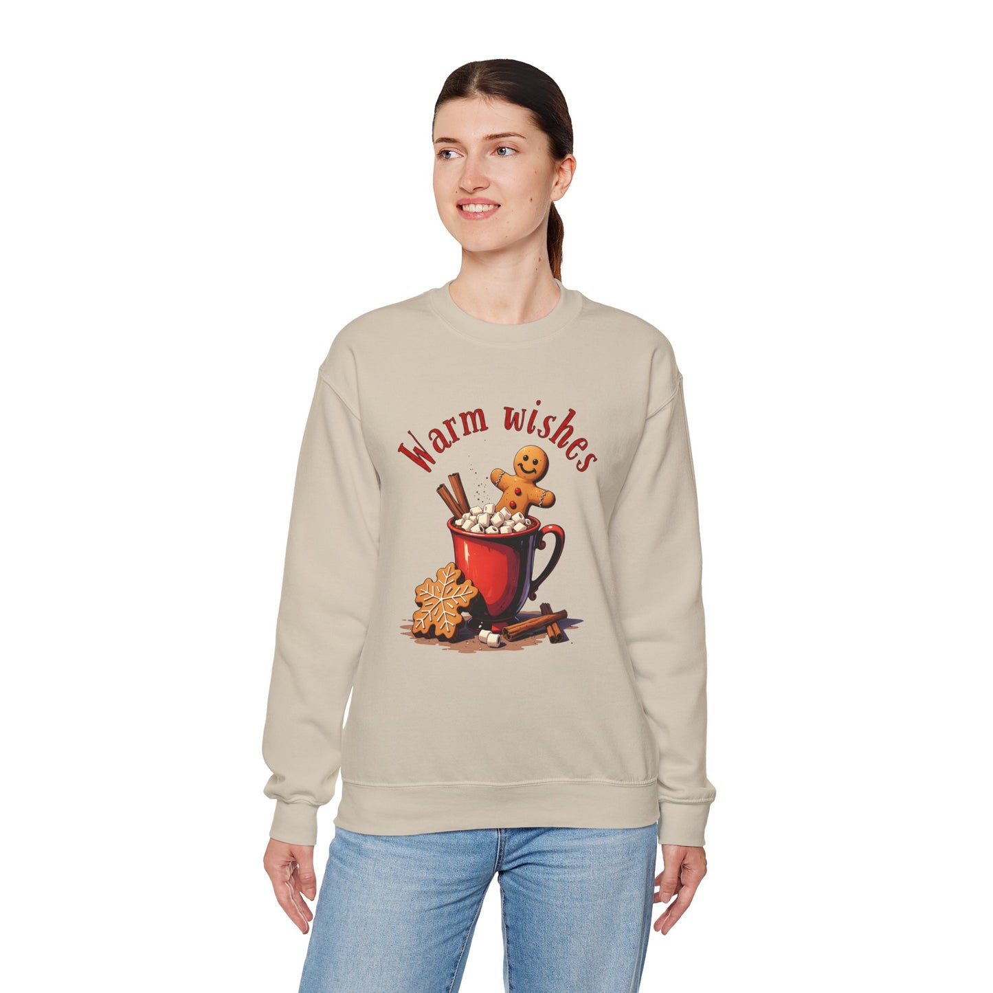 Crewneck Sweatshirt — "Warm Wishes" Hot Cocoa & Gingerbread Holiday Design