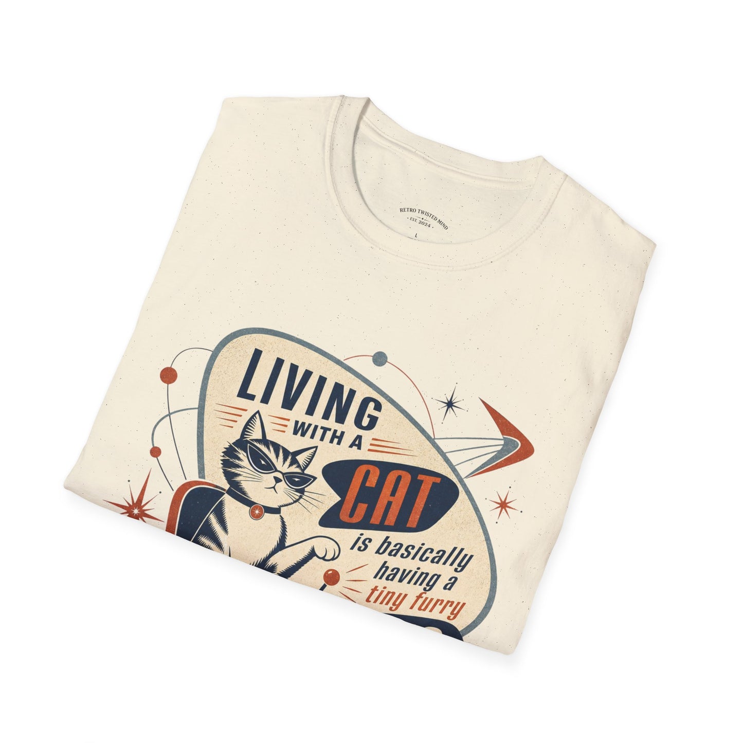 Cat T-Shirt — "Living with a Cat is Basically Having a Furry CEO" Retro Graphic