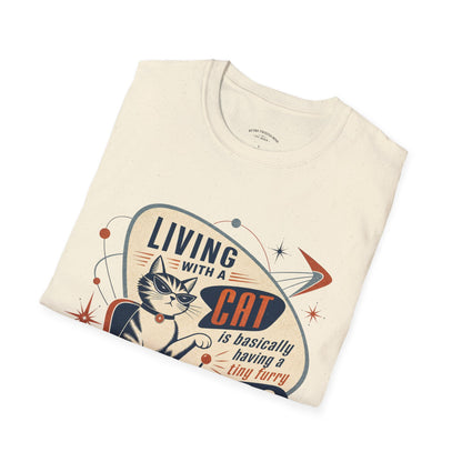 Cat T-Shirt — "Living with a Cat is Basically Having a Furry CEO" Retro Graphic