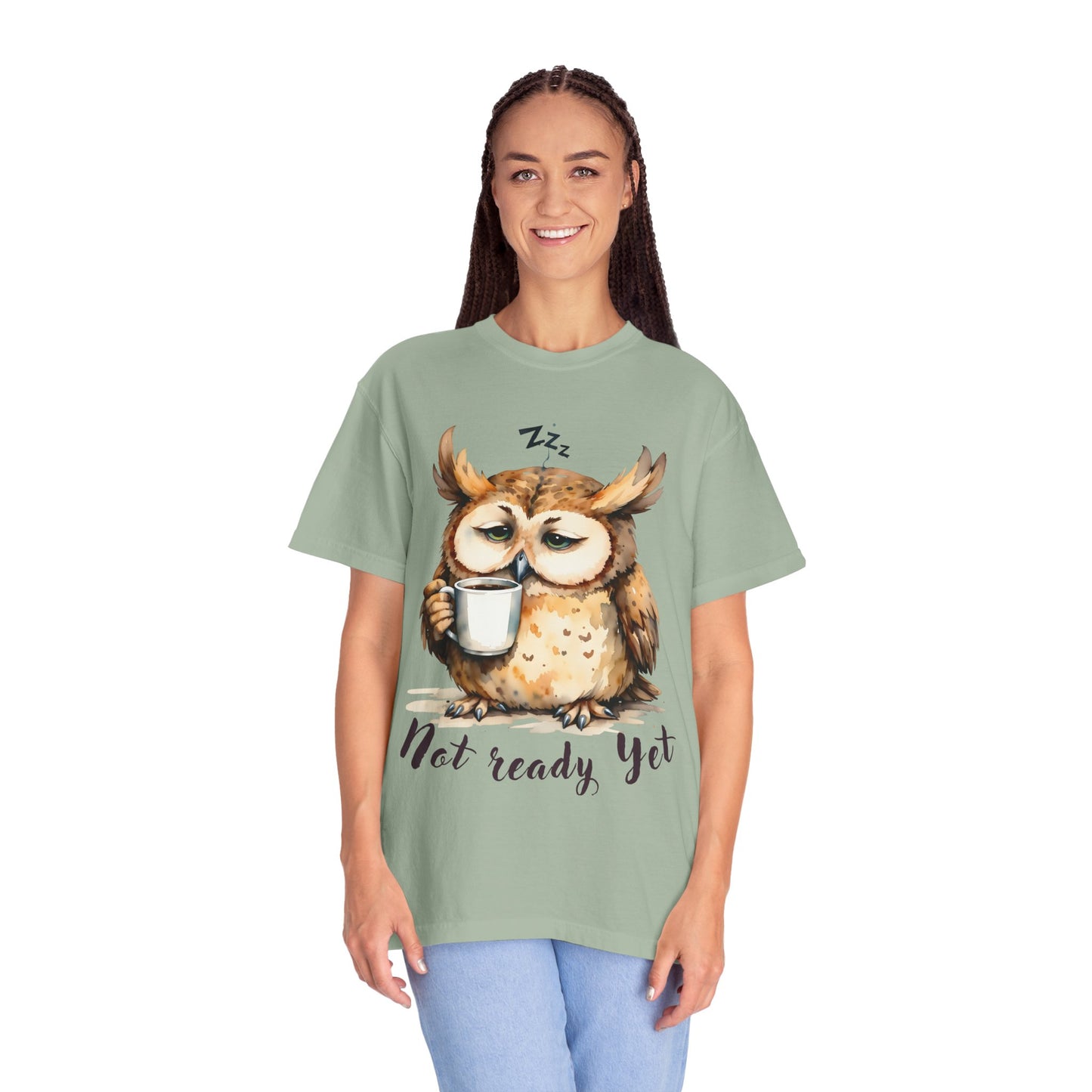 Not Ready Yet Owl T-Shirt — Cute Sleepy Owl Coffee Tee