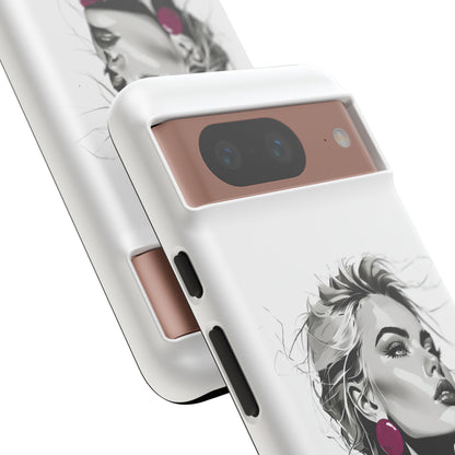 Phone Case — Chic Portrait with Pink Earrings (Stylish Protective Tough Case)
