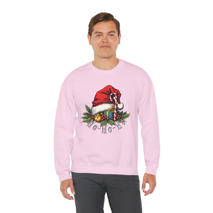 Christmas Sweatshirt - 'Ho-Ho-Ho' Santa Hat & Holly Holiday Crewneck
