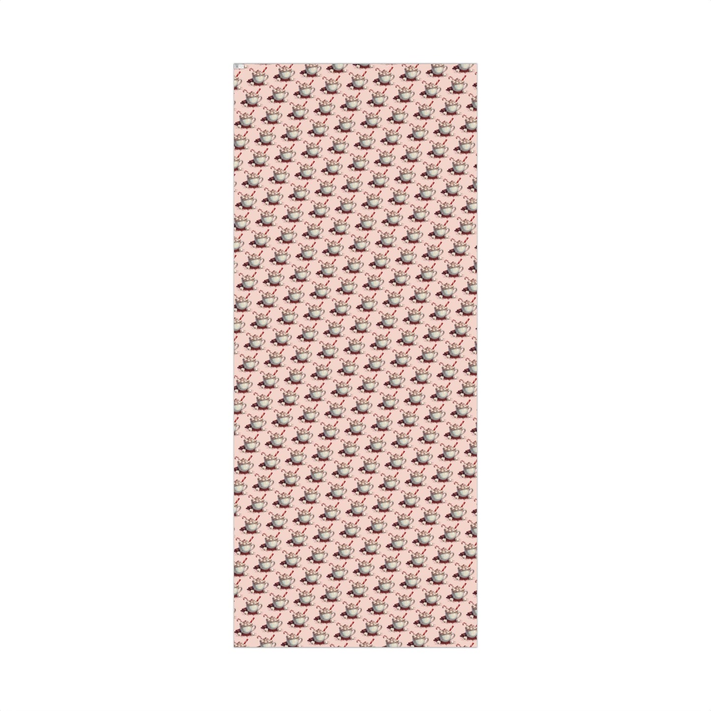 Tea Cup Pattern Gift Wrap Paper — Pink Hot Cocoa & Candy Cane Holiday Wrapping Paper
