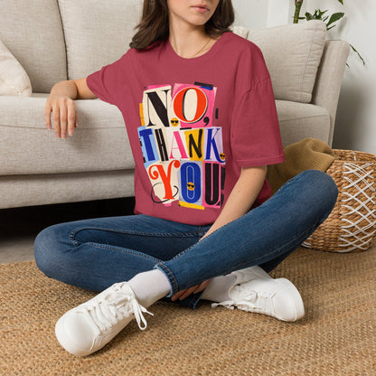 No, Thank You Graphic Tee — Colorful Bold Lettering T‑Shirt